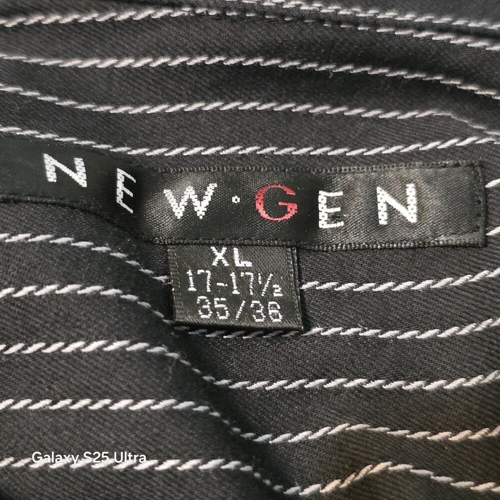 New Gen Mens Dress Shirt XL Long Sleeve Button Up French Cuff Black‎ Stripe - Picture 5 of 8